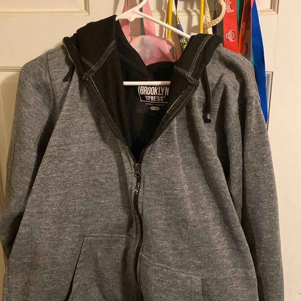 Brooklyn express grey/black zip up hoodie, hasn’t been worn much.